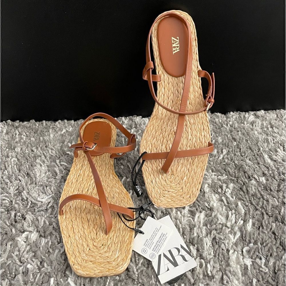 NWT Zara Leather Strap Flat Sandals - Picture 2 of 11